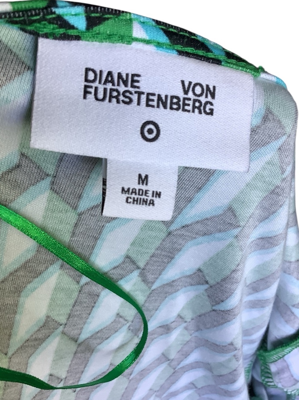 DVF for Target Wrap Dress Medium Green Blue Geometric Long Sleeve - Picture 8 of 9